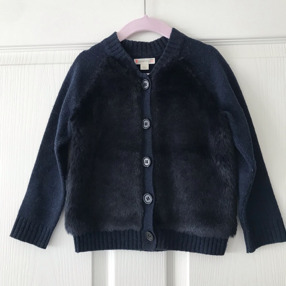Crewcuts Faux Fur Sweater Cardigan - Blue - Size 4/5